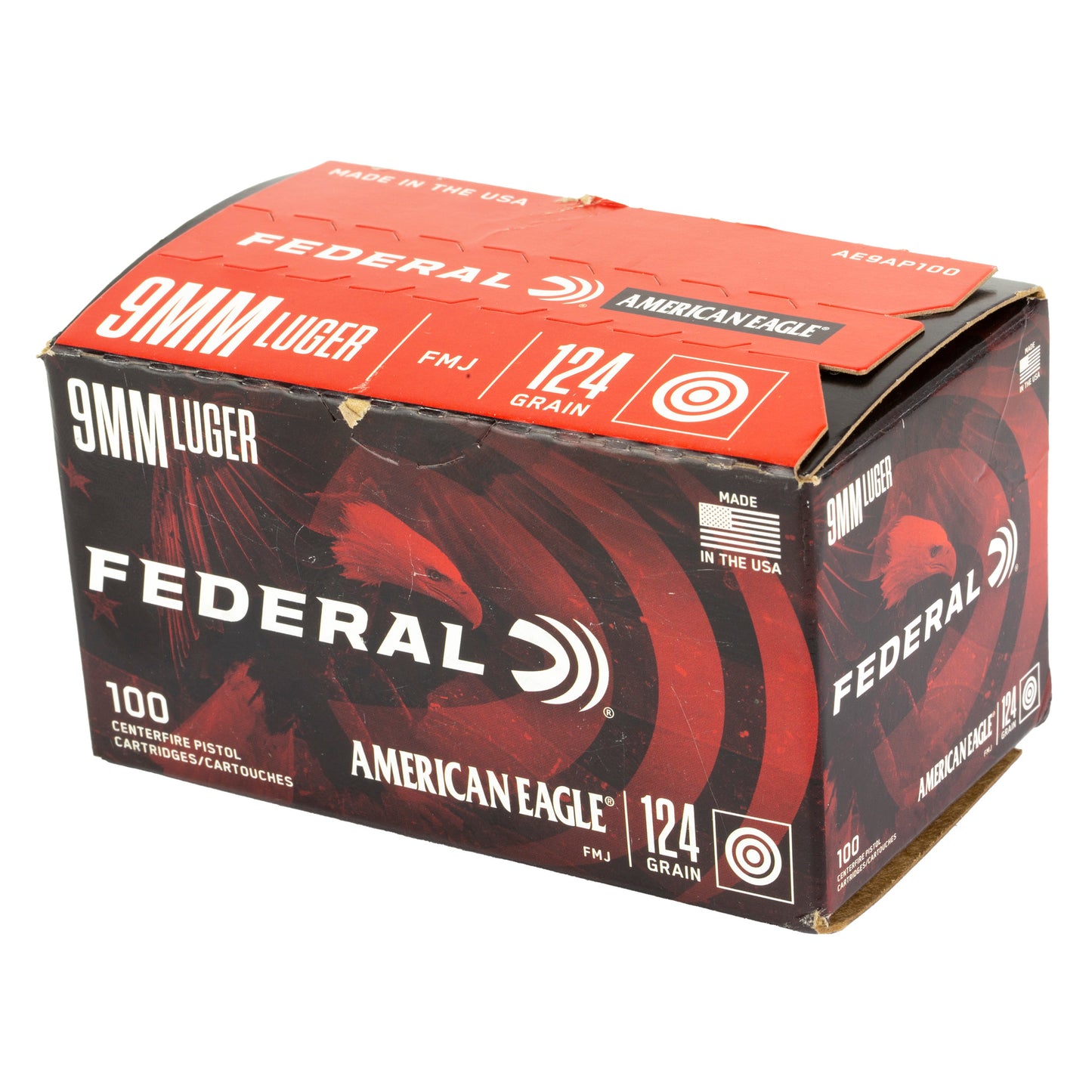 Federal American Eagle 9mm 124 Grain Full Metal Jacket Ammunition * 100 Rounds
