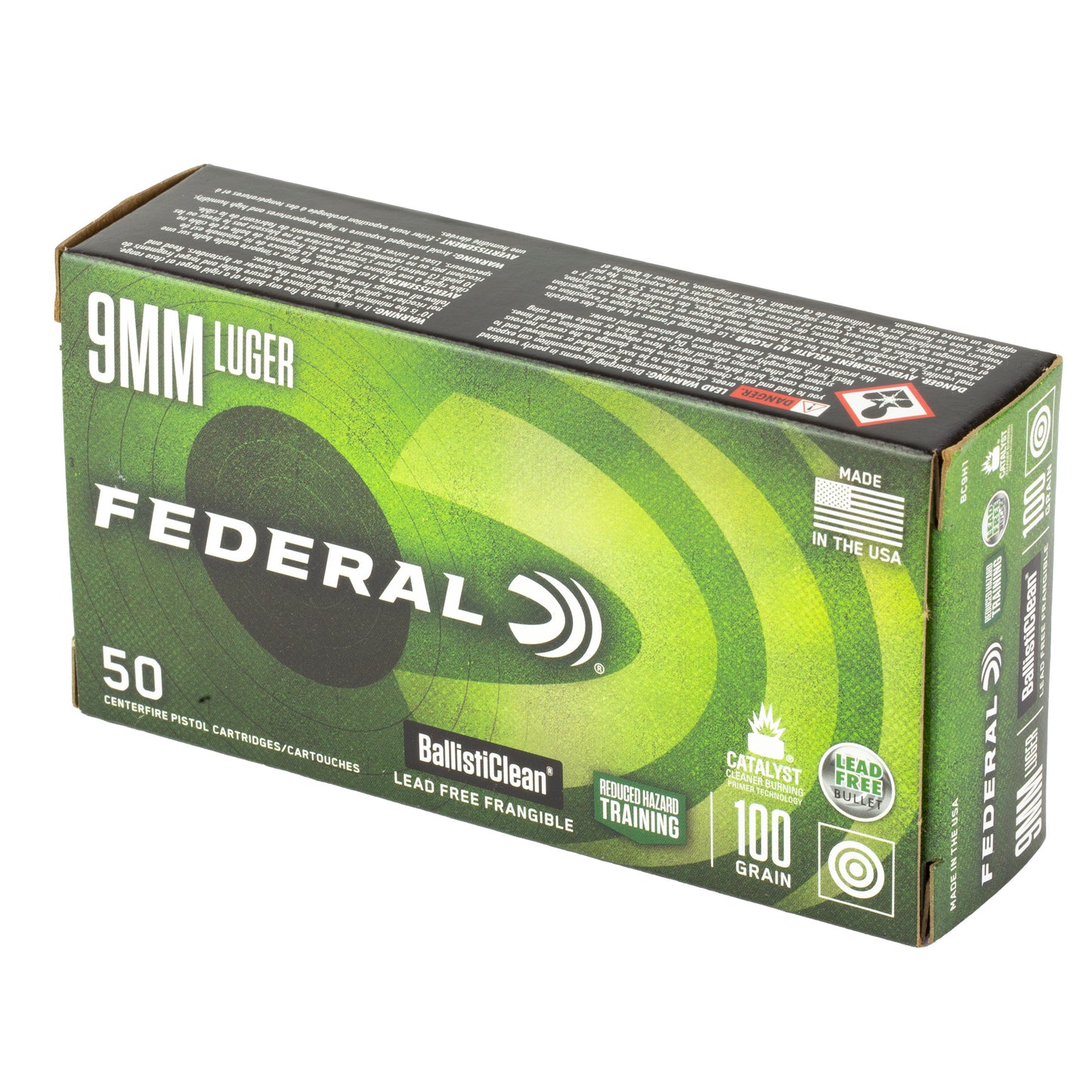 Federal American Eagle BallistiClean 9mm Luger 100 Grain Lead-Free Frangible Handgun Ammo * 50 Rounds per Box