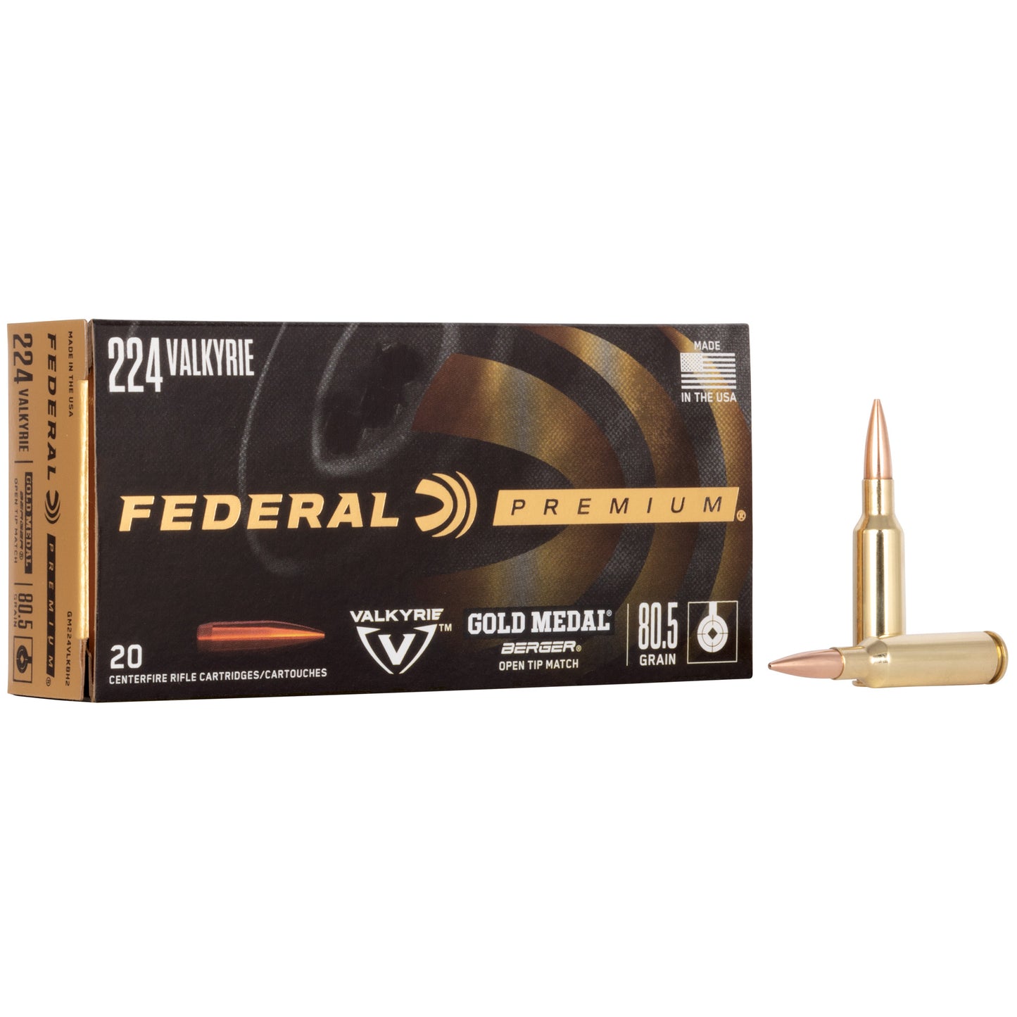 Federal Gold Medal 224 Valkyrie 80 Grain Boat Tail Match Ammunition * Precision Rifle Series Approved