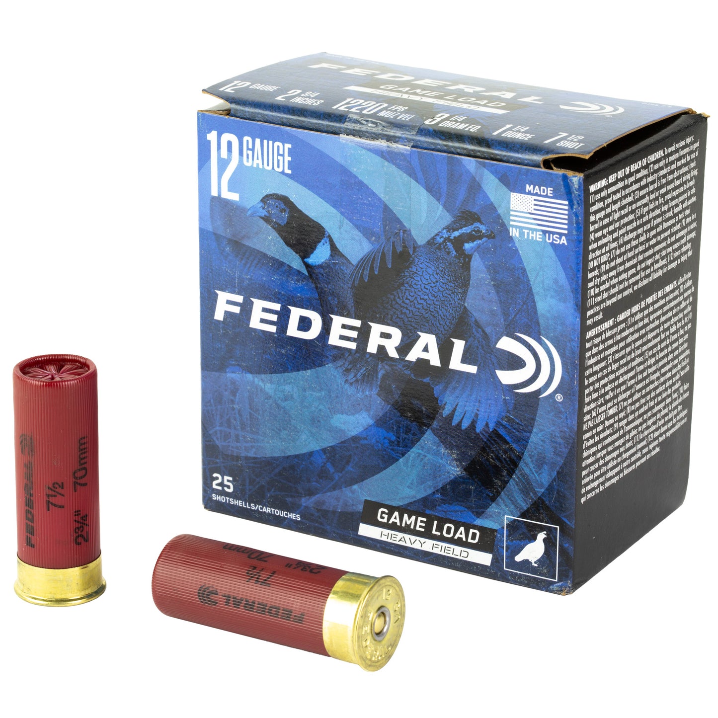 Federal Game Load 12 Gauge 2.75-Inch Shotgun Shells - 1 1/4 Ounce of #7.5 Shot, 3 1/4 Dram, Pack of 25