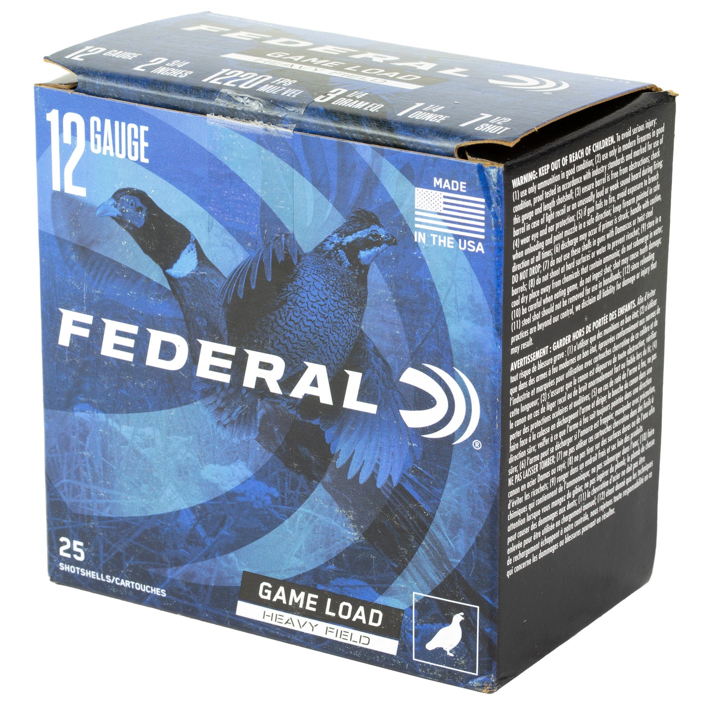 Federal Game Load 12 Gauge 2.75-Inch Shotgun Shells - 1 1/4 Ounce of #7.5 Shot, 3 1/4 Dram, Pack of 25