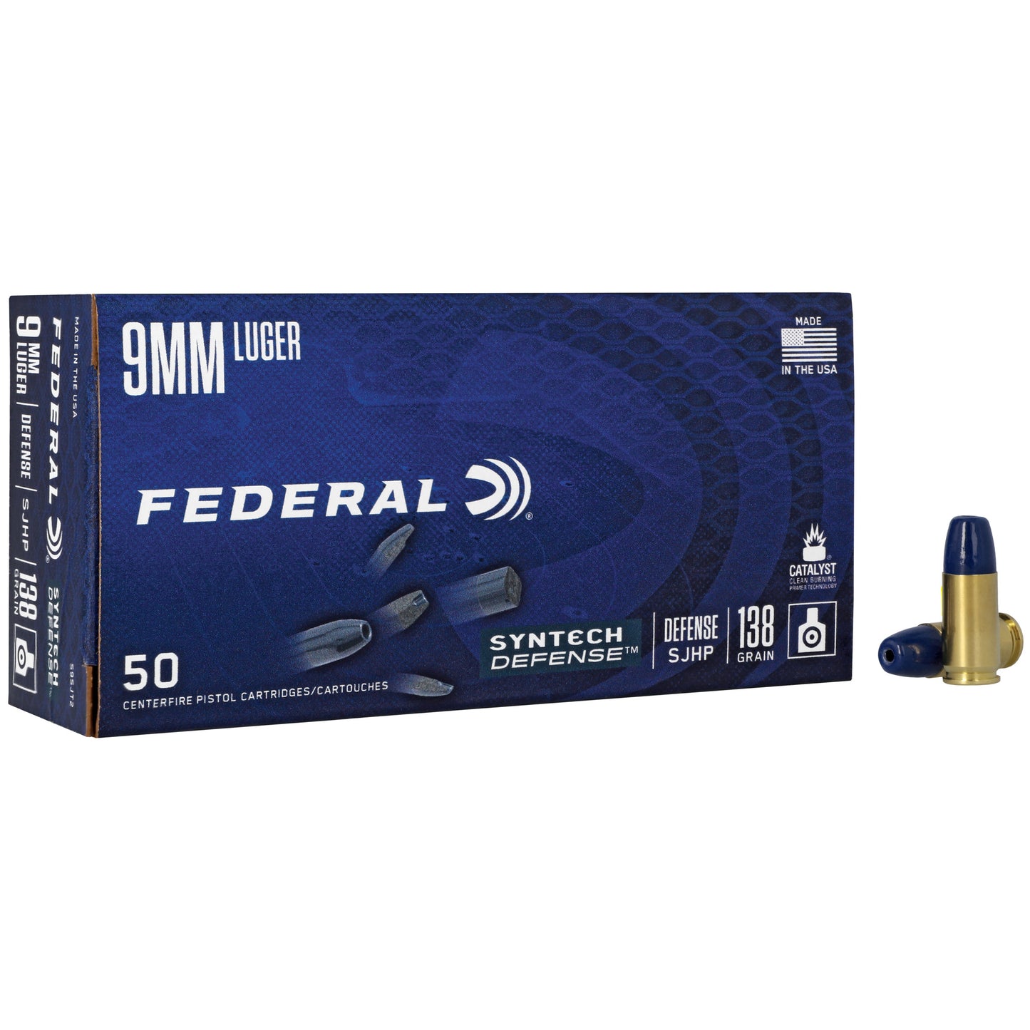 Federal Syntech Defense 9mm 138 Grain Semi-Jacketed Hollow Point Ammunition (50 Rounds Per Box)