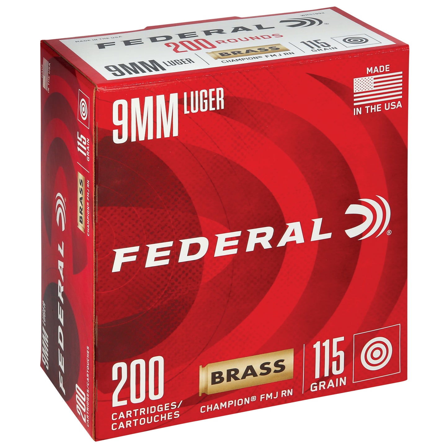 Federal Champion 9mm 115 Grain Full Metal Jacket Ammunition - Pack of 200 Rounds