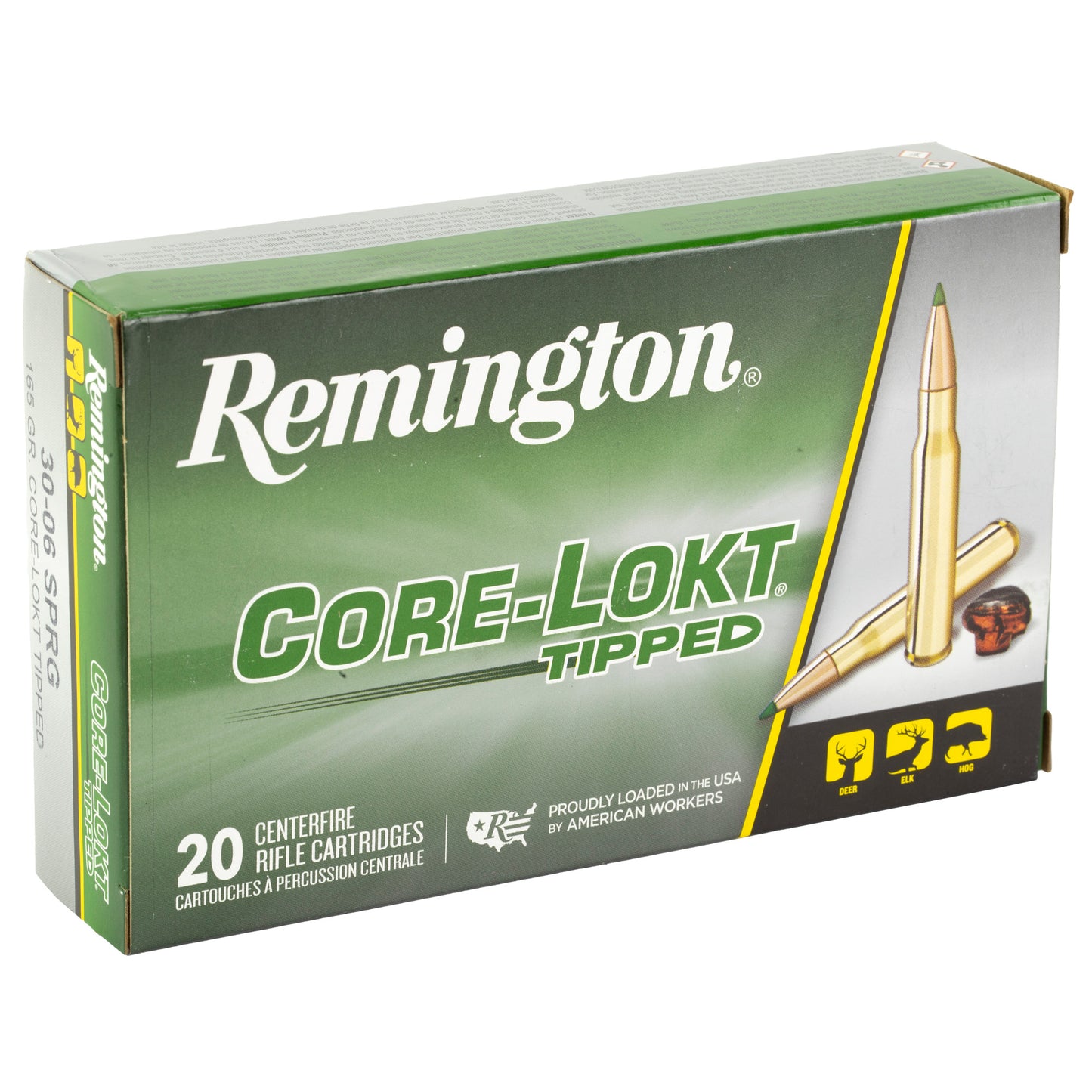 Remington Core-Lokt Tipped 30-06 Springfield Ammunition - 165 Grain Polymer Tip, 20 Rounds per Box