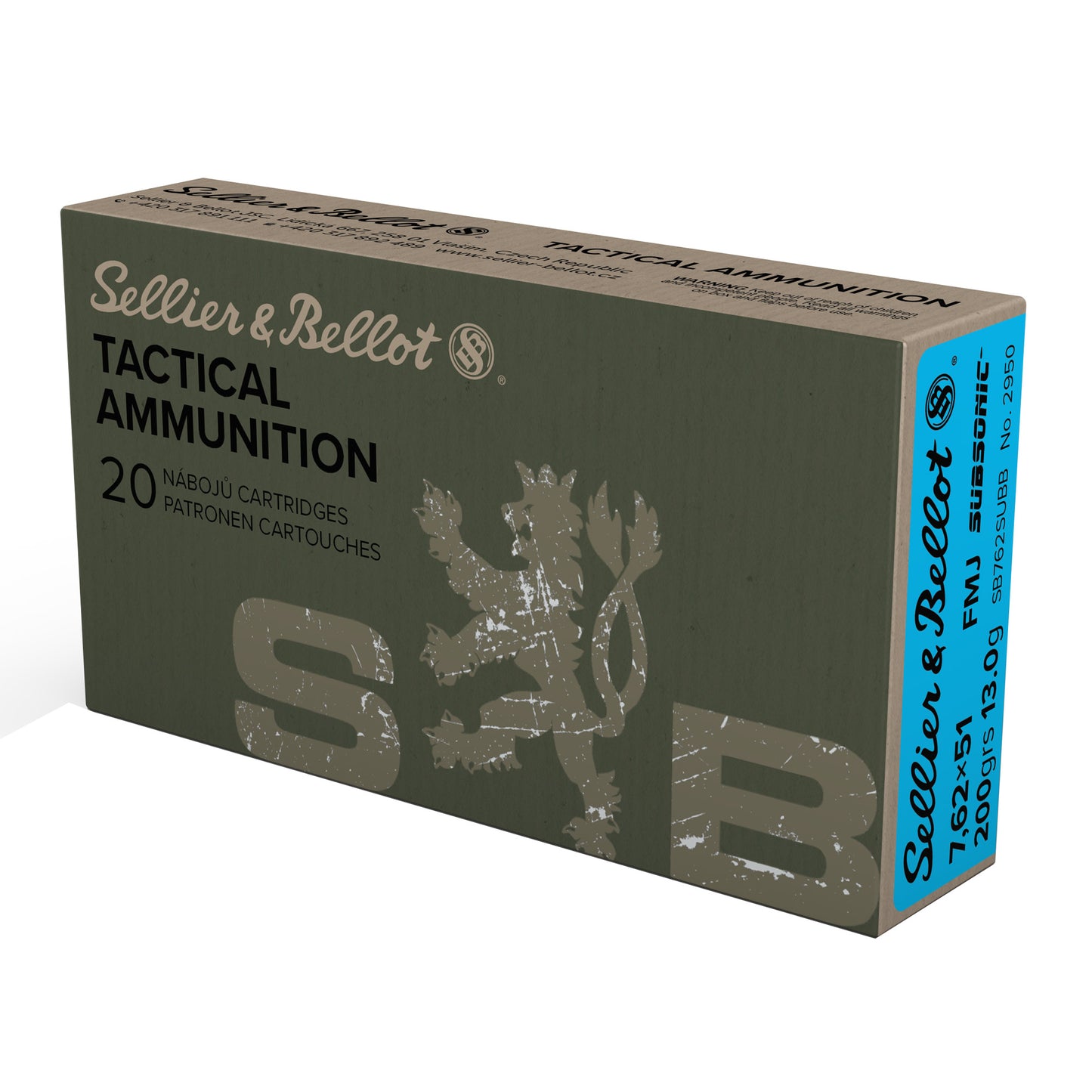 Sellier & Bellot 762x51 NATO Subsonic 200-Grain Full Metal Jacket Ammunition (20 Rounds Per Box)
