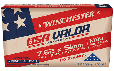 Winchester Ammunition USA VALOR 7.62x51 NATO 149-Grain Full Metal Jacket * 20 Rounds Per Box