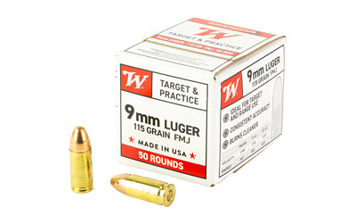 Winchester Ammunition USA White Box 9mm Luger 115 Grain Full Metal Jacket - 50 Rounds Per Box