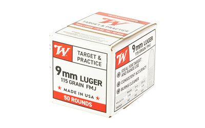 Winchester Ammunition USA White Box 9mm Luger 115 Grain Full Metal Jacket - 50 Rounds Per Box