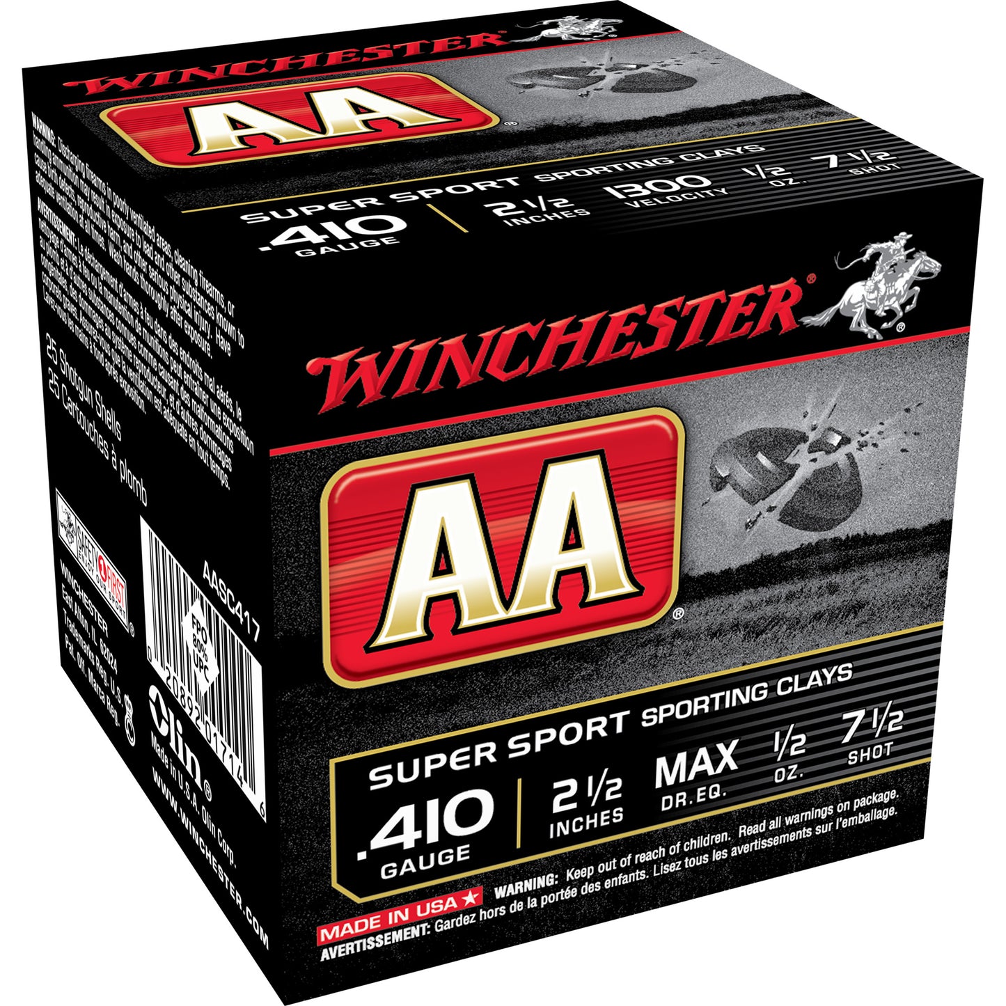 Winchester Ammunition AA Target Shotshells 410 Gauge 2.5-Inch, 1/2 oz #7.5 Shot, 25 Rounds per Box
