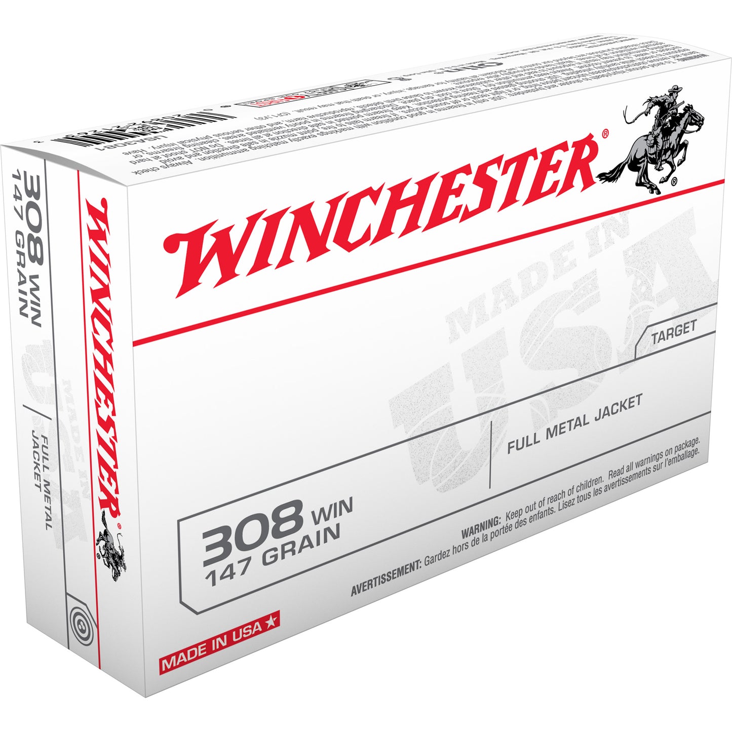 Winchester Ammunition USA White Box .308 Winchester 147-Grain Full Metal Jacket, 20 Rounds