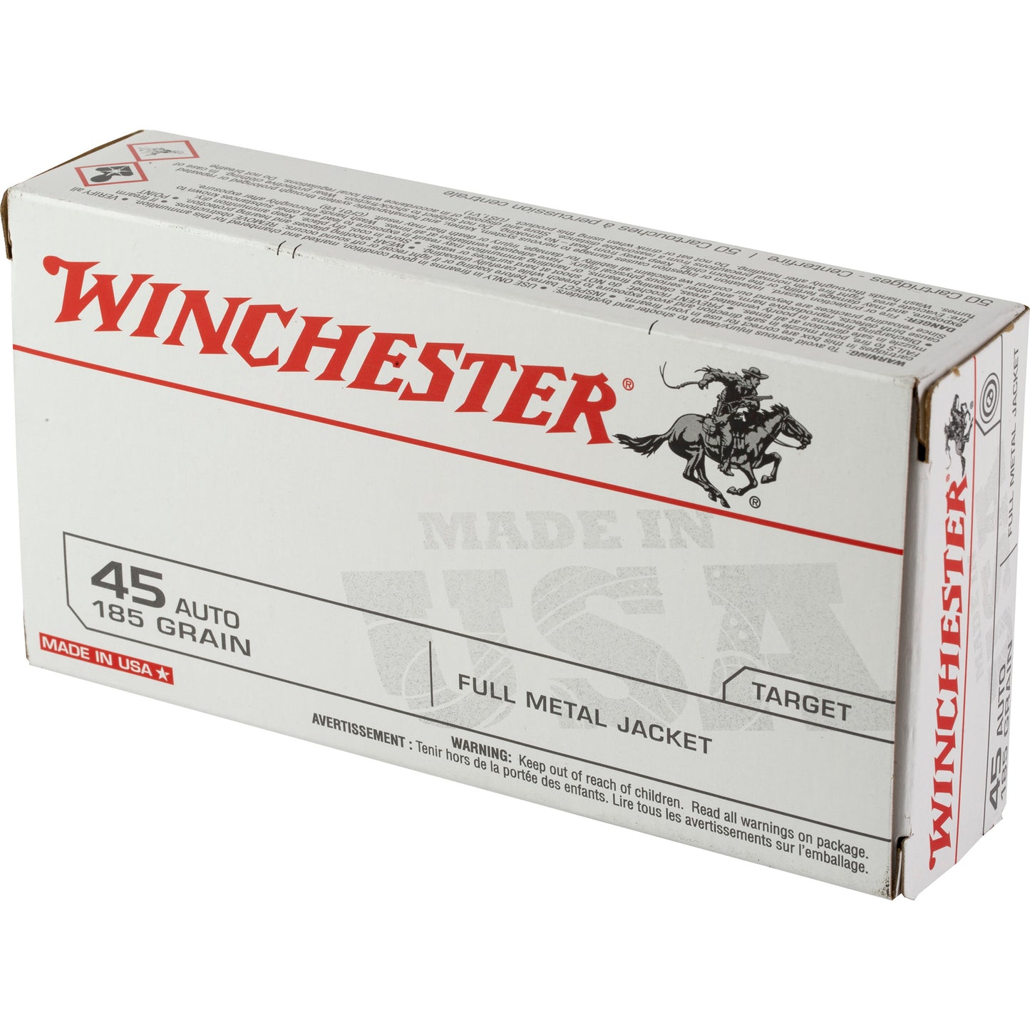 Winchester Ammunition USA White Box .45 ACP 185-Grain Full Metal Jacket * 50 Rounds per Box, 500 per Case