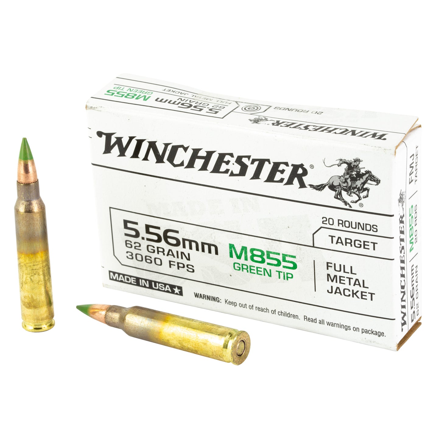 Winchester Ammunition M855 62 Grain Full Metal Jacket 5.56 NATO, 20 Rounds