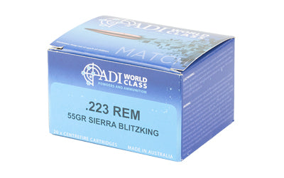 ADI World Class Ammunition 223 Remington 55 Grain Sierra BlitzKing Match Boat Tail Cartridge - 20 Rounds