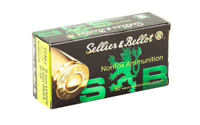Sellier & Bellot 9mm 115 Grain Full Metal Jacket Pistol Ammunition * Non-Toxic, 50 Rounds per Box