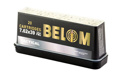 Belom 7.62x39mm Brass Ammunition 123 Grain FMJ * Tactical Series, 20 Rounds Box