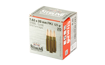 Sterling 7.62x39mm FMJ Ammunition - 123 Grain Full Metal Jacket - 20 Rounds per Box, 1000 Rounds per Case