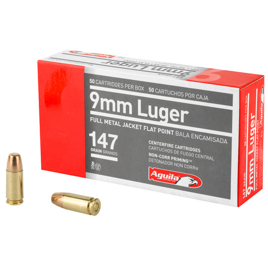 Aguila Ammunition 9mm 147 Grain FMJ Flat Nose Pistol Rounds (50/Box, 1000/Case)