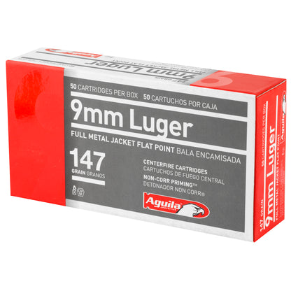 Aguila Ammunition 9mm 147 Grain FMJ Flat Nose Pistol Rounds (50/Box, 1000/Case)