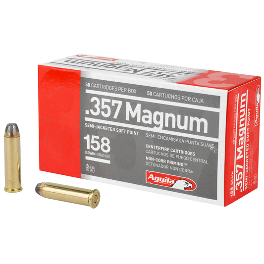 Aguila Ammunition 357 Magnum 158-Grain Semi-Jacketed Soft Point Pistol Ammo - 50 Round Box, 1000 Rounds Case