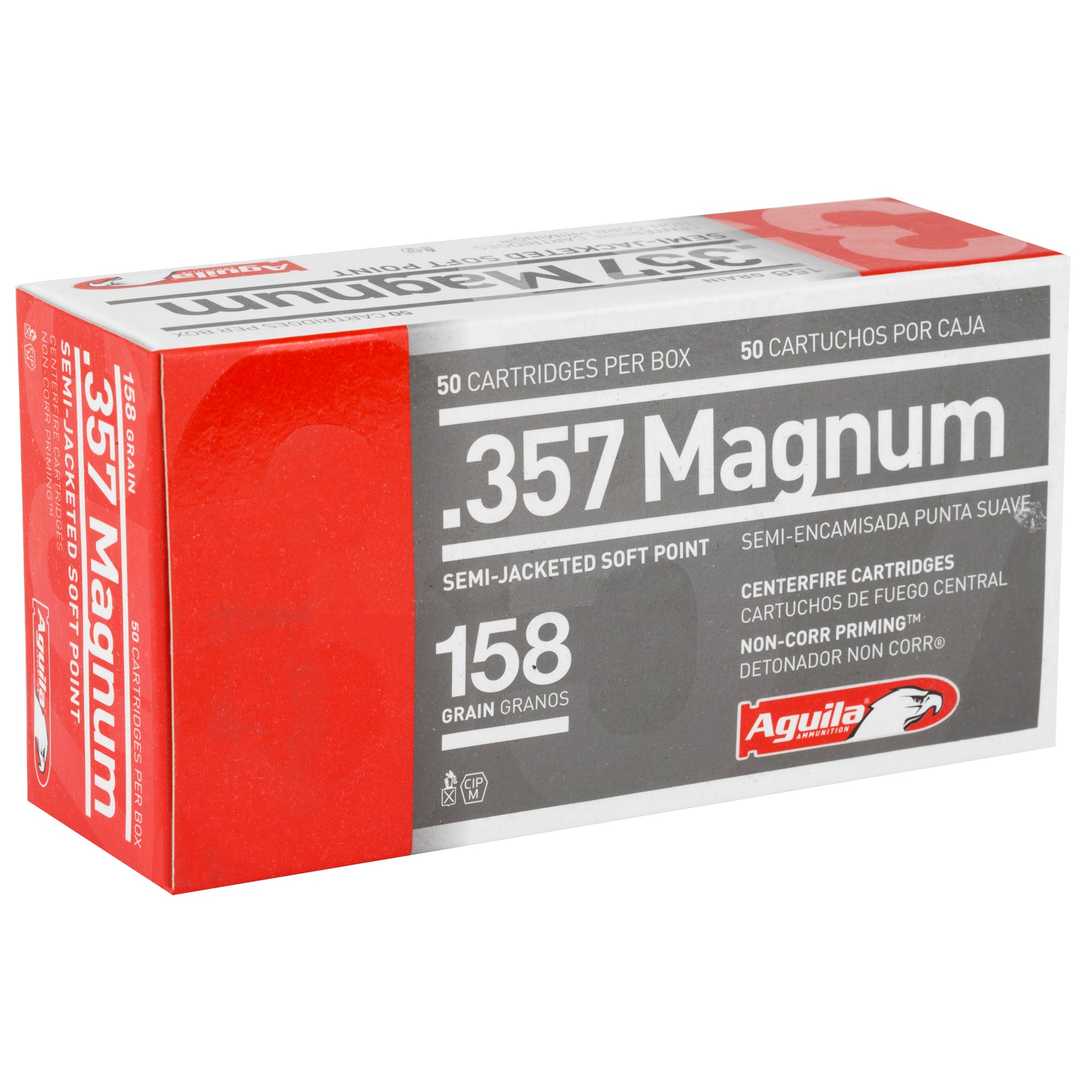 Aguila Ammunition 357 Magnum 158-Grain Semi-Jacketed Soft Point Pistol Ammo - 50 Round Box, 1000 Rounds Case