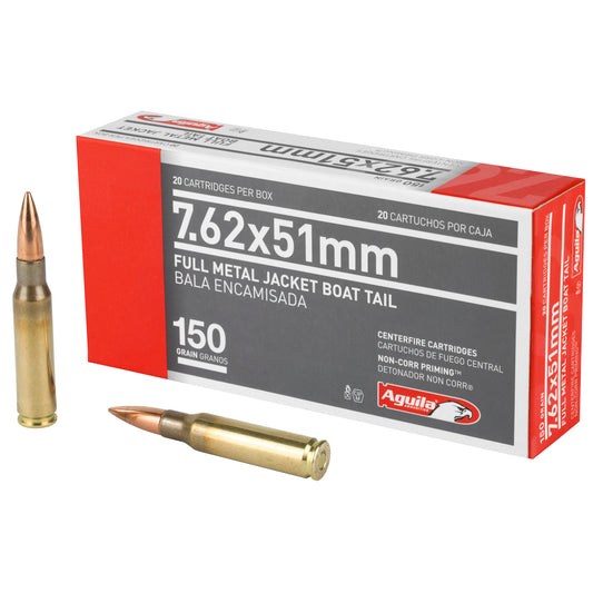 Aguila Ammunition 762 NATO 150 Grain Full Metal Jacket Boat Tail Rifle Rounds * Precision Long-Range Shooting