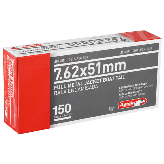 Aguila Ammunition 762 NATO 150 Grain Full Metal Jacket Boat Tail Rifle Rounds * Precision Long-Range Shooting