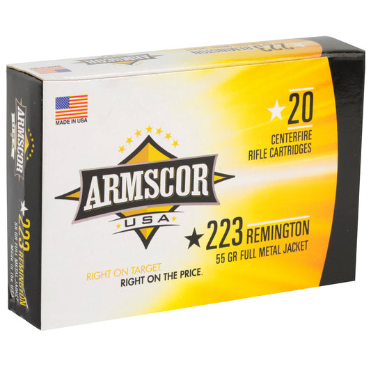 Armscor 223 Remington 55 Grain FMJ Ammunition - 20 Rounds per Box, 1000 Rounds Case