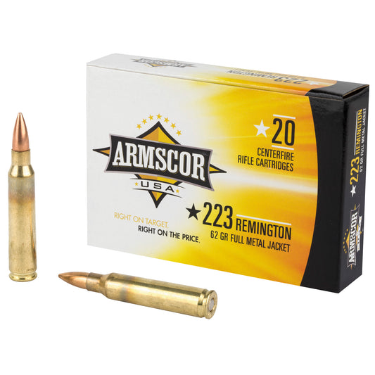 Armscor 223 Remington 62 Grain Full Metal Jacket Ammunition, Box of 20 Rounds