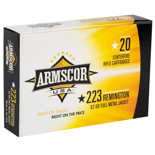 Armscor 223 Remington 62 Grain Full Metal Jacket Ammunition, Box of 20 Rounds