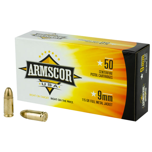 Armscor 9mm 115 Grain FMJ Ammo * Reliable Full Metal Jacket Cartridges for Target Shooting and Defense