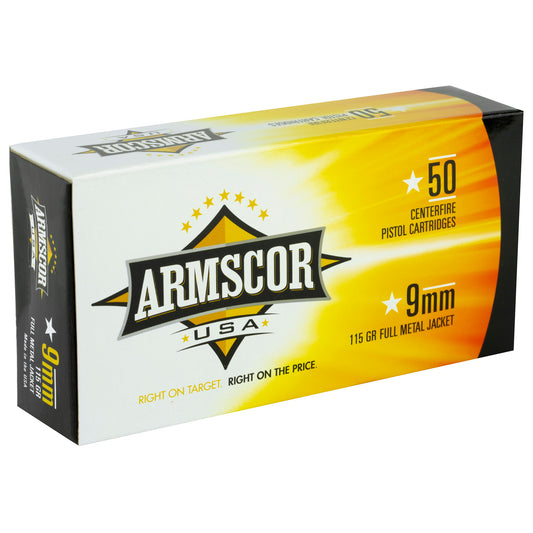 Armscor 9mm 115 Grain FMJ Ammo * Reliable Full Metal Jacket Cartridges for Target Shooting and Defense