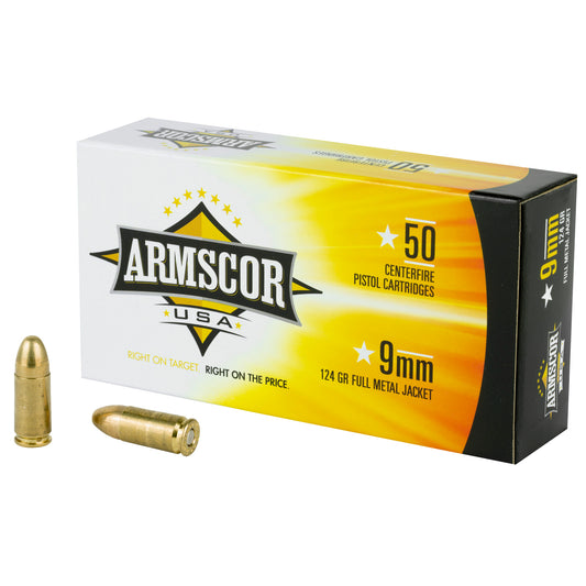 Armscor 9mm 124 Grain FMJ Ammunition - Reliable Full Metal Jacket Rounds for Shooting Enthusiasts
