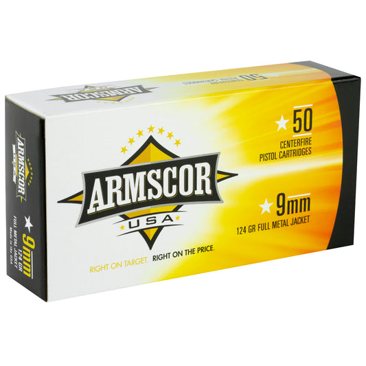 Armscor 9mm 124 Grain FMJ Ammunition - Reliable Full Metal Jacket Rounds for Shooting Enthusiasts