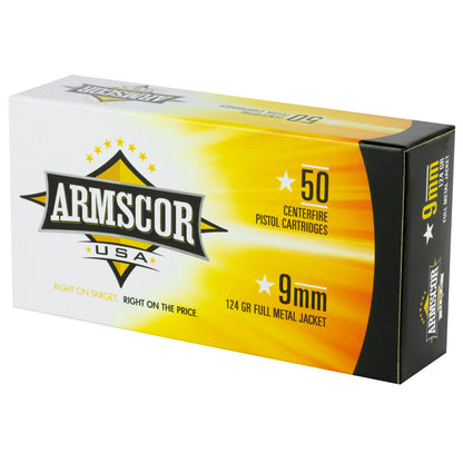 Armscor 9mm 124 Grain FMJ Ammunition - Reliable Full Metal Jacket Rounds for Shooting Enthusiasts