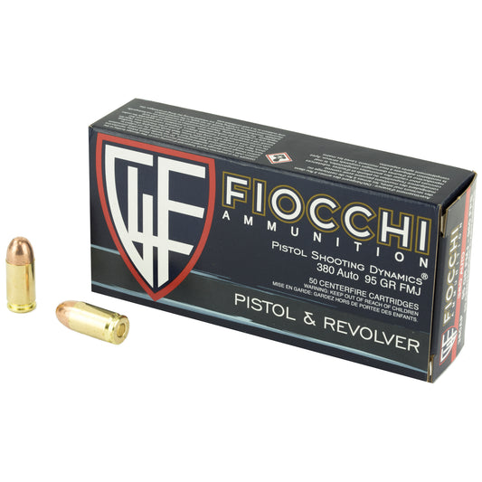 Fiocchi Ammunition 380 Auto 95 Grain FMJ Centerfire Pistol Ammunition, 50-Round Box