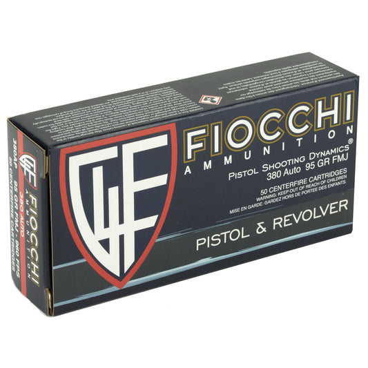 Fiocchi Ammunition 380 Auto 95 Grain FMJ Centerfire Pistol Ammunition, 50-Round Box