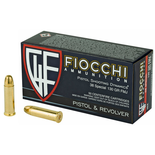 Fiocchi Ammunition 38 Special 130-Grain Full Metal Jacket Pistol Ammo, 50 Rounds per Box