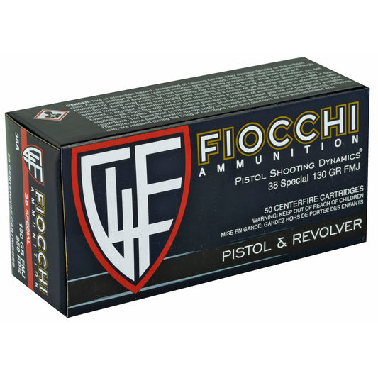 Fiocchi Ammunition 38 Special 130-Grain Full Metal Jacket Pistol Ammo, 50 Rounds per Box