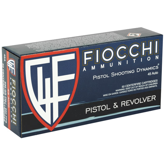 Fiocchi Ammunition 45 ACP 230-Grain Full Metal Jacket Pistol Rounds - 50/Box, 500/Case