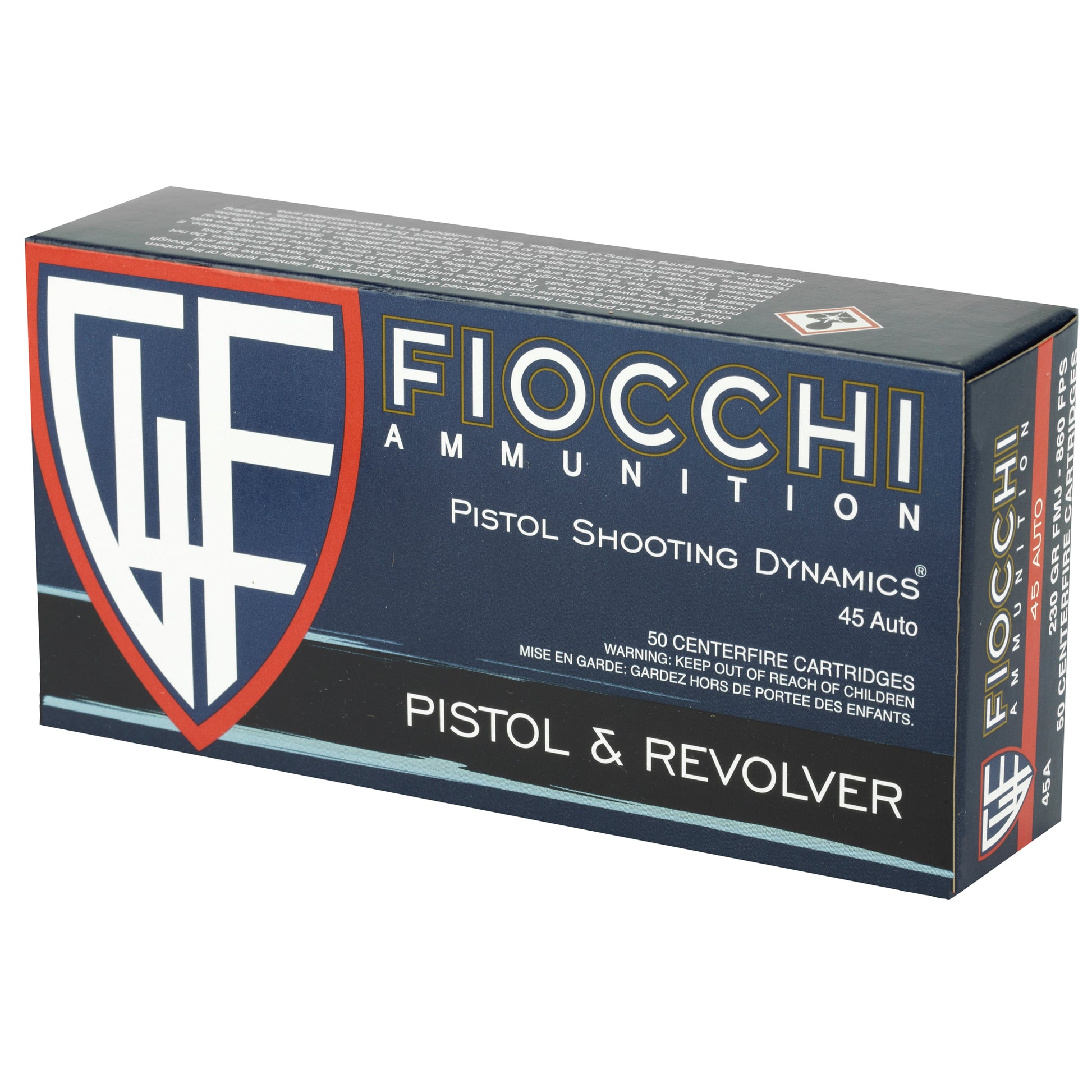 Fiocchi Ammunition 45 ACP 230-Grain Full Metal Jacket Pistol Rounds - 50/Box, 500/Case