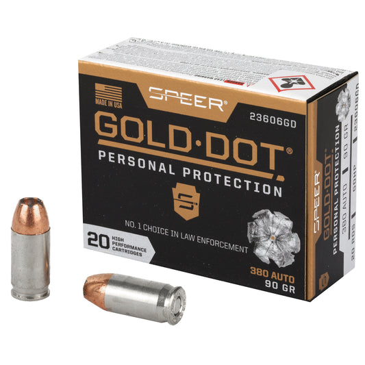 Speer Gold Dot 380 ACP 90-Grain Hollow Point Ammunition - Reliable Personal Defense and Law Enforcement Load