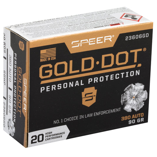 Speer Gold Dot 380 ACP 90-Grain Hollow Point Ammunition - Reliable Personal Defense and Law Enforcement Load
