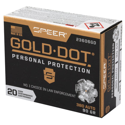 Speer Gold Dot 380 ACP 90-Grain Hollow Point Ammunition - Reliable Personal Defense and Law Enforcement Load