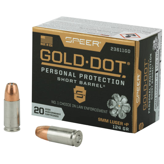 Speer Gold Dot 9mm +P 124-Grain Hollow Point Ammunition * Reliable Personal Defense by Speer Ammunition