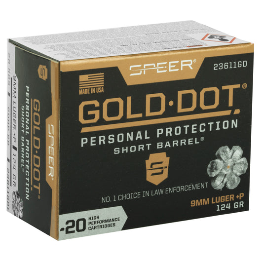 Speer Gold Dot 9mm +P 124-Grain Hollow Point Ammunition * Reliable Personal Defense by Speer Ammunition