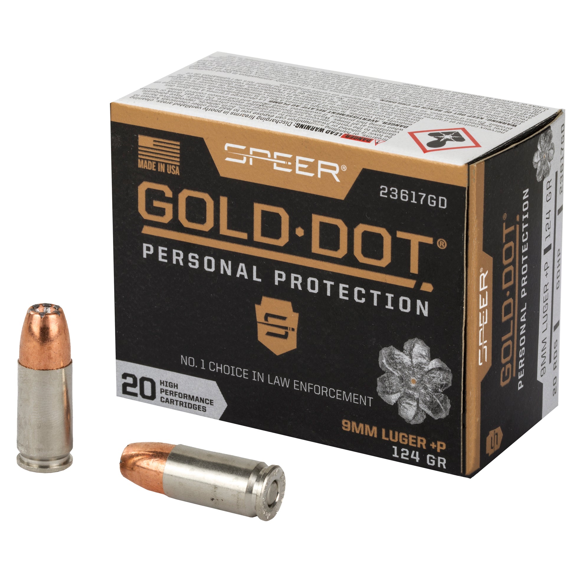 Speer Ammunition Gold Dot 9mm+P 124 Grain Hollow Point * High-Performance Self-Defense Ammo