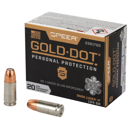 Speer Ammunition Gold Dot 9mm+P 124 Grain Hollow Point * High-Performance Self-Defense Ammo