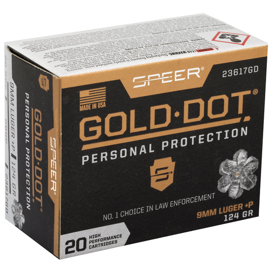 Speer Ammunition Gold Dot 9mm+P 124 Grain Hollow Point * High-Performance Self-Defense Ammo