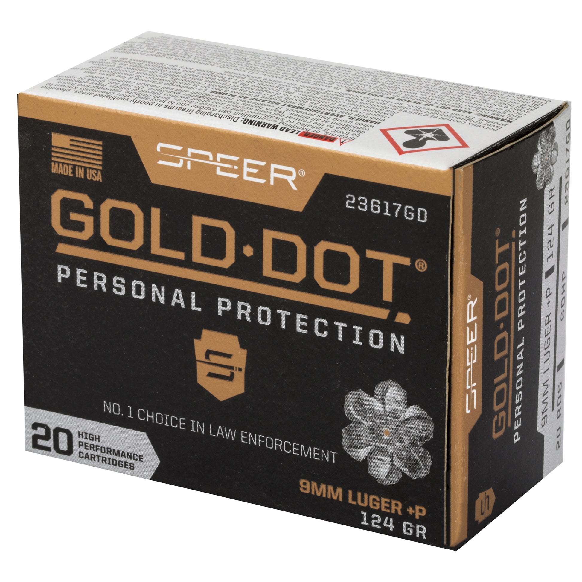 Speer Ammunition Gold Dot 9mm+P 124 Grain Hollow Point * High-Performance Self-Defense Ammo