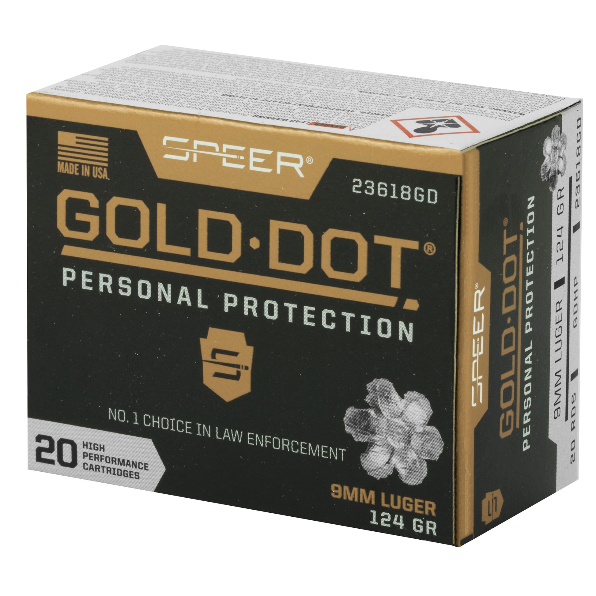 Speer Gold Dot 9mm 124 Grain Hollow Point Ammunition - Reliable Self-Defense Load by Speer Ammunition